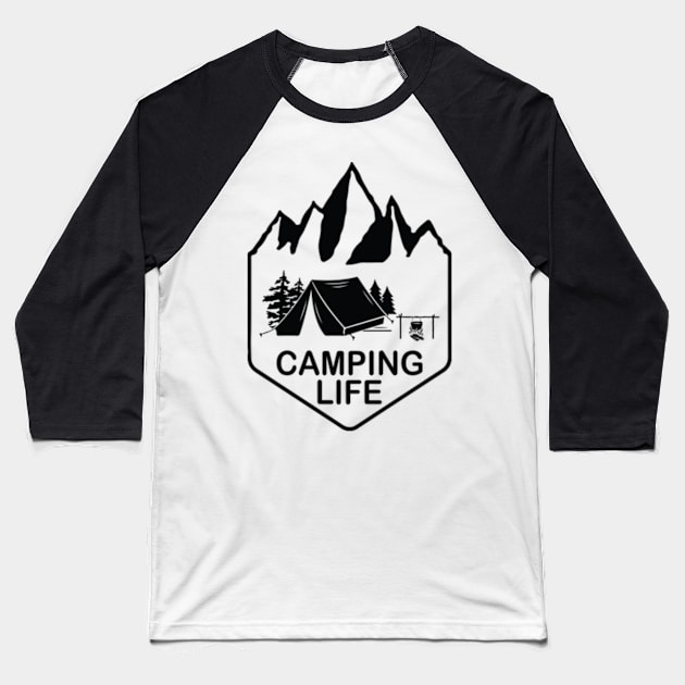 Camping Mountain Baseball T-Shirt by Polahcrea